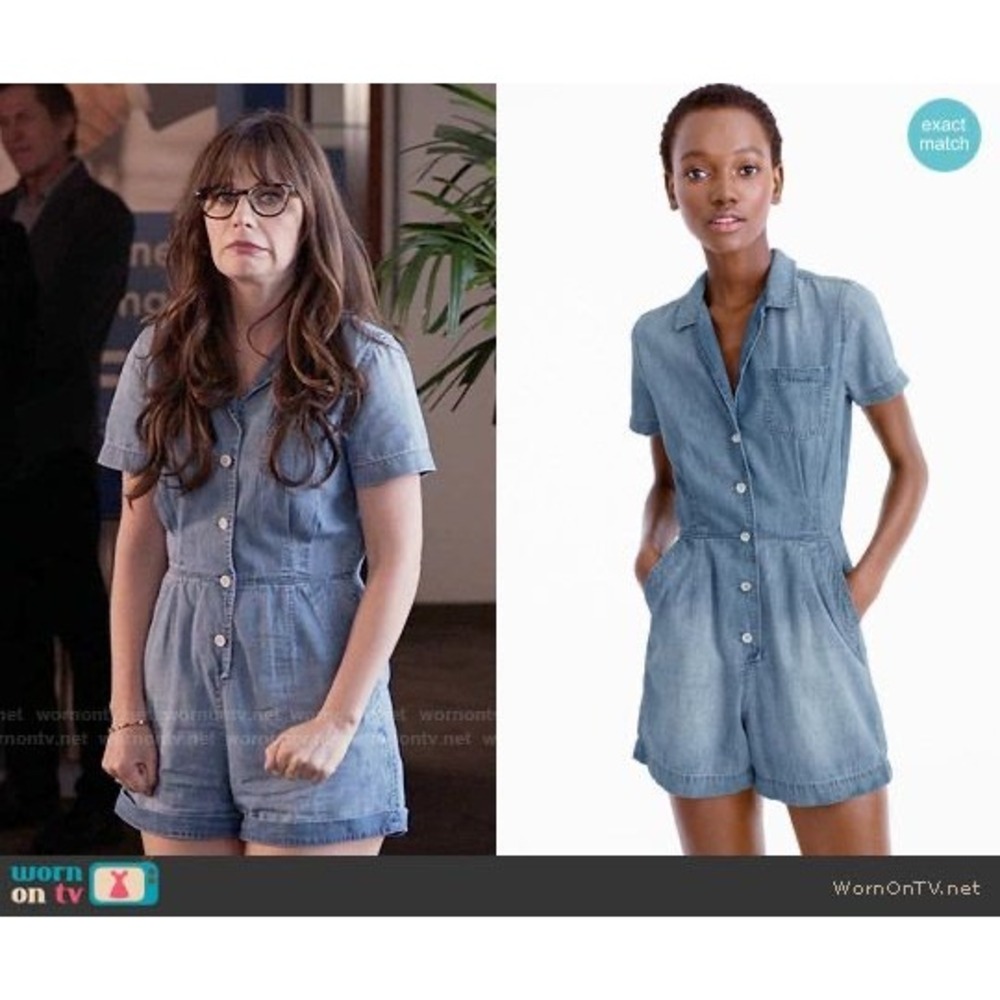 J.Crew Blue Chambray Romper Women 2 Utility Cotton Linen Silk New Girl Jess Day